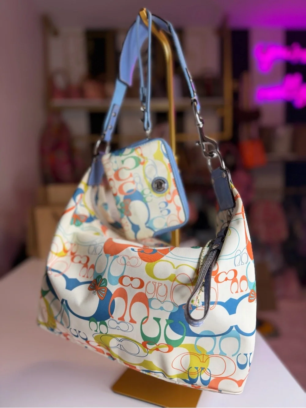 Coach F17423 Optic Signature Butterfly Hobo Bag Wristlet Set Y2K RARE coin pouch